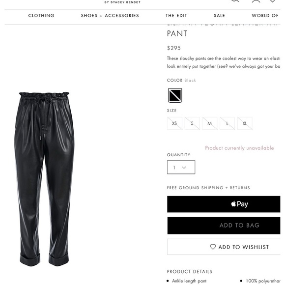 Alice + Olivia Liliana Black Vegan Leather Cropped Ankle Paper Bag Pant - Picture 3 of 16